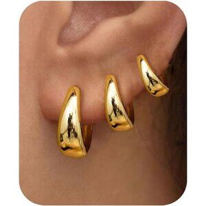 3 Pairs Gold Hoop Earrings Set for Women Chunky Trendy Huggie Dainty Jewelry